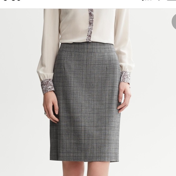 Banana Republic Gray Tartan Wool Pencil Skirt Size 10 - Picture 1 of 4